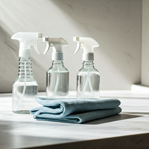 Glass cleaning spray bottles and microfiber cloths