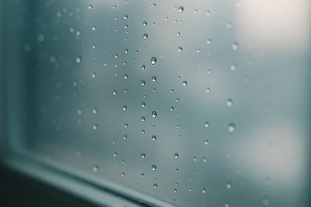 Macro shot of water droplets on glass