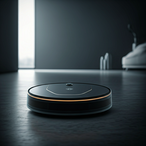 High-tech robotic vacuum on a matte concrete floor