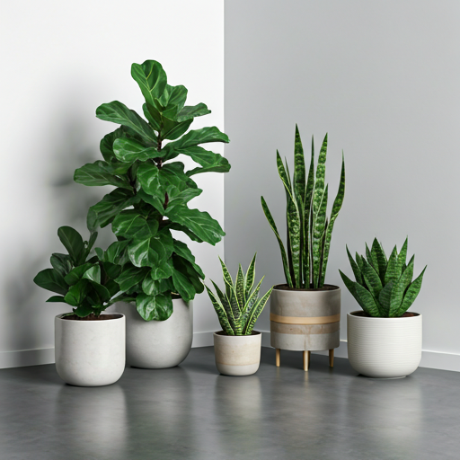 Indoor plants in ceramic pots